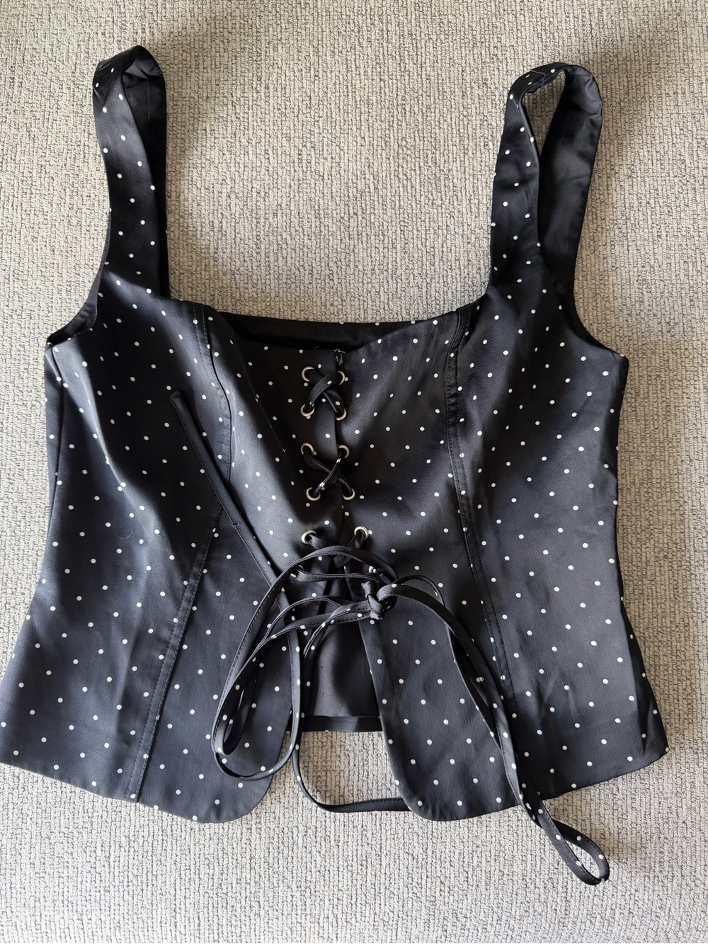 Women's Black Polka Dot Lace-Up Crop Top